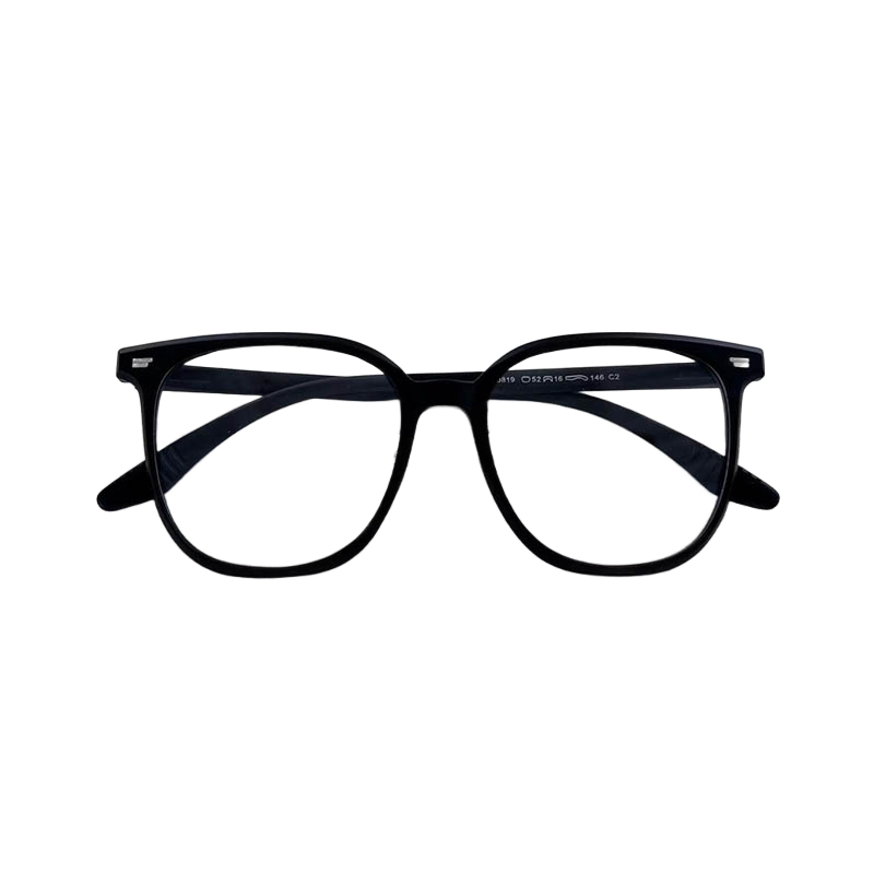 How do black-framed glasses blend the paradoxical aesthetics of minimalism and presence?
